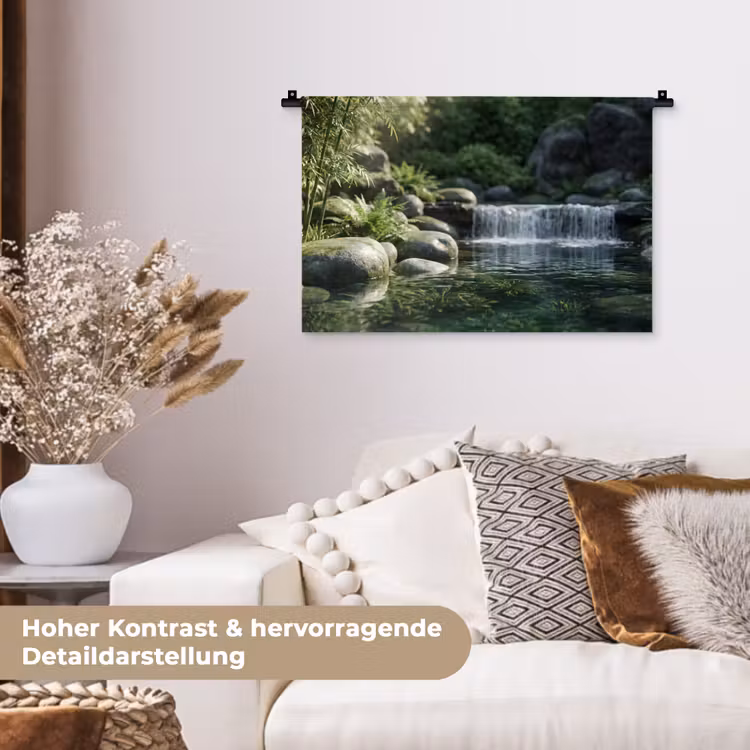 Beek - Waterval - Natuur - Groen Wandkleed katoen klein -tsfeer1_DE