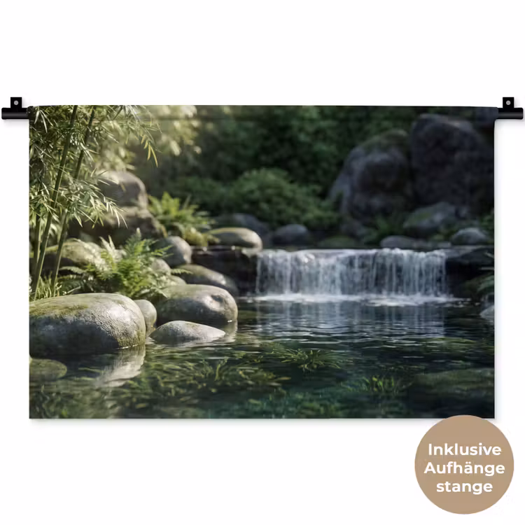Beek - Waterval - Natuur - Groen Wandkleed katoen klein -t3d_DE