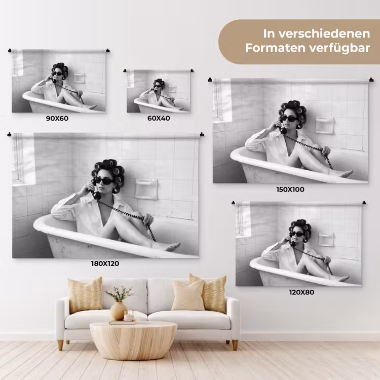 Bad - Vrouw - Zwart - Wit Wandkleed katoen klein -tsfeer8_DE