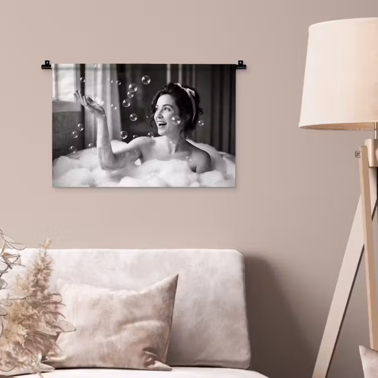 Bad - Bubbels - Zwart - Wit Wandkleed katoen klein -sfeer4