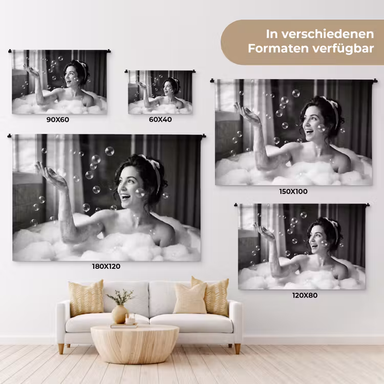 Bad - Bubbels - Zwart - Wit Wandkleed katoen klein -tsfeer8_DE