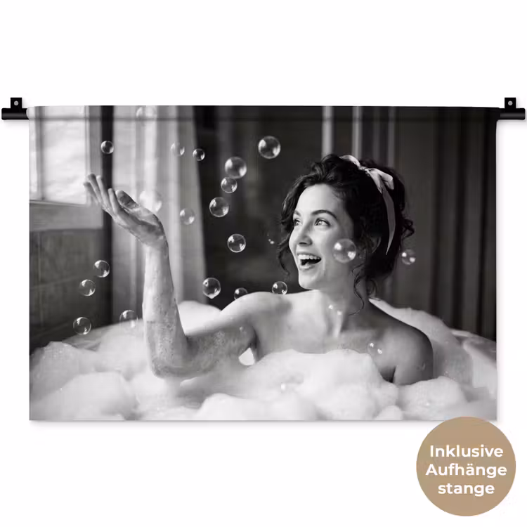 Bad - Bubbels - Zwart - Wit Wandkleed katoen klein -t3d_DE