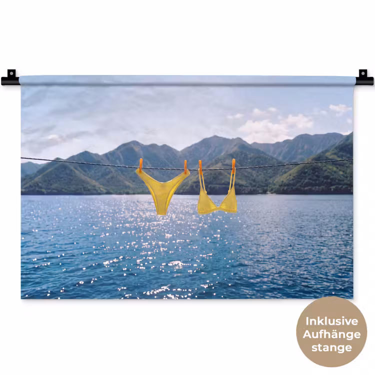 Badmode - Bikini - Zee - Bergen - Geel Wandkleed katoen klein -t3d_DE