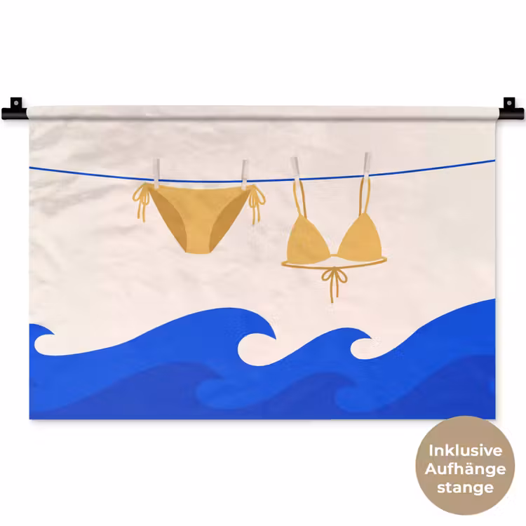 Zwemkleding - Zee - Zomer - Illustratie - Geel Wandkleed katoen klein -t3d_DE