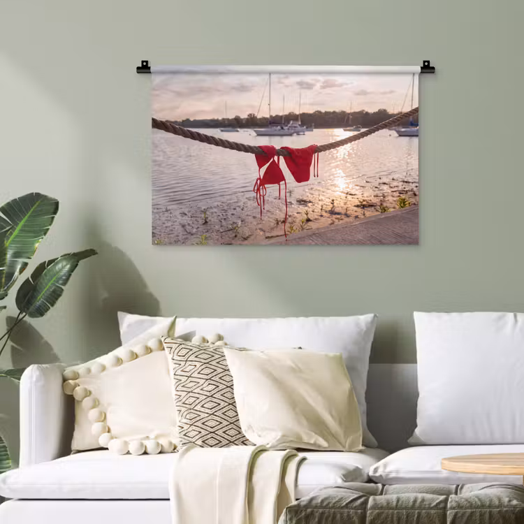 Badkleding - Rood - Zomer - Water - Zonsondergang Wandkleed katoen klein -sfeer7