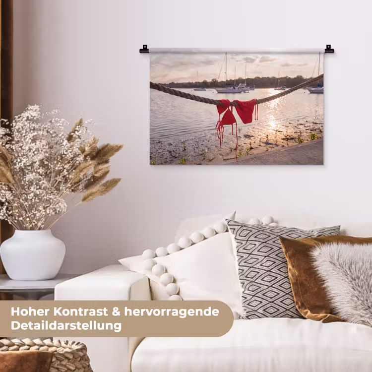 Badkleding - Rood - Zomer - Water - Zonsondergang Wandkleed katoen klein -tsfeer1_DE