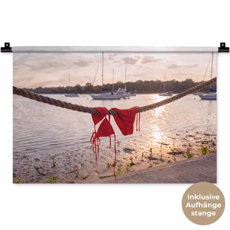 Badkleding - Rood - Zomer - Water - Zonsondergang Wandkleed katoen klein -t3d_DE