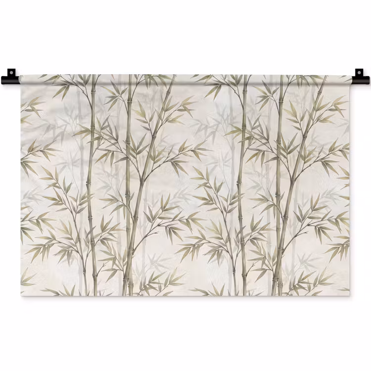 Bamboe - Bladeren - Natuur - Aquarel - Groen Wandkleed katoen klein -zz3d