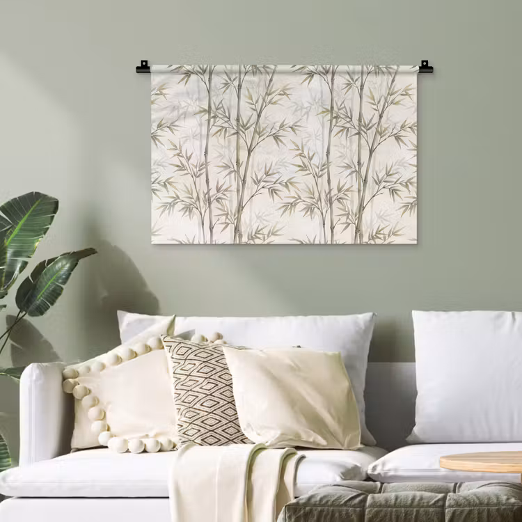 Bamboe - Bladeren - Natuur - Aquarel - Groen Wandkleed katoen klein -sfeer7