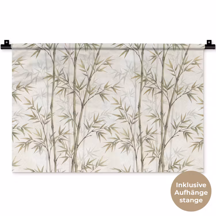 Bamboe - Bladeren - Natuur - Aquarel - Groen Wandkleed katoen klein -t3d_DE