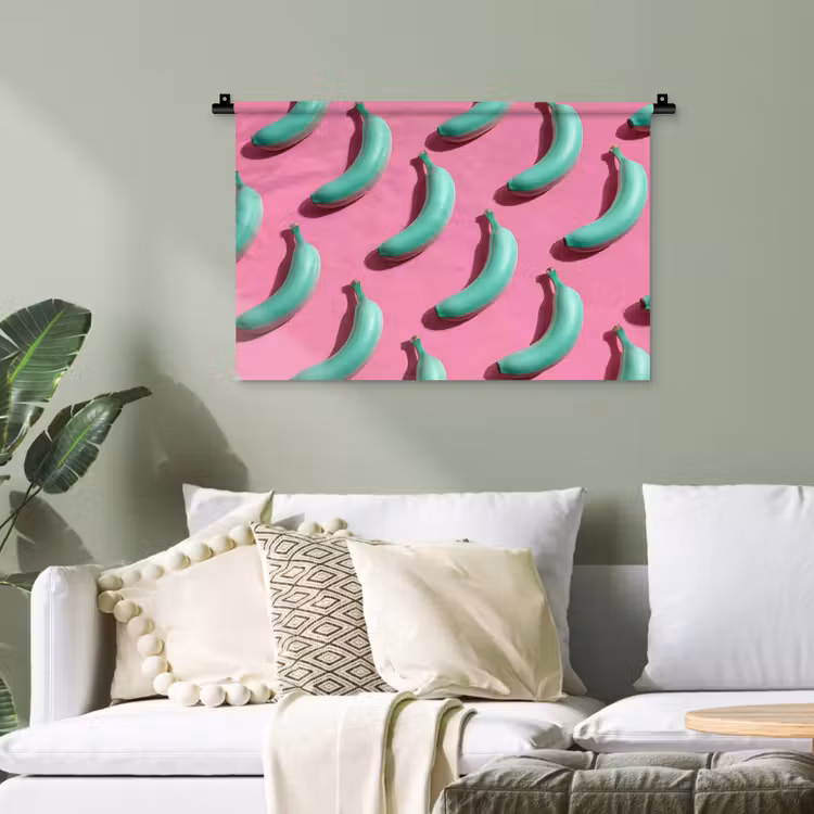 Bananen - Patroon - Blauw - Roze Wandkleed katoen klein -sfeer7