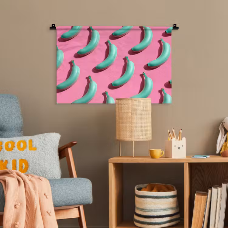 Bananen - Patroon - Blauw - Roze Wandkleed katoen klein -wsfeer4_kind