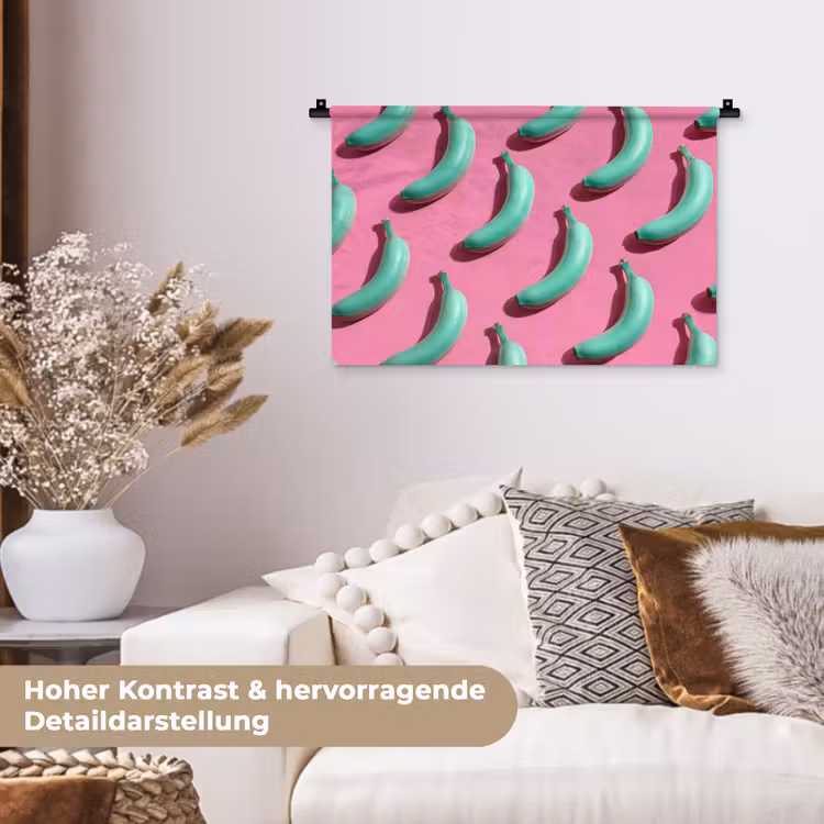 Bananen - Patroon - Blauw - Roze Wandkleed katoen klein -tsfeer1_DE