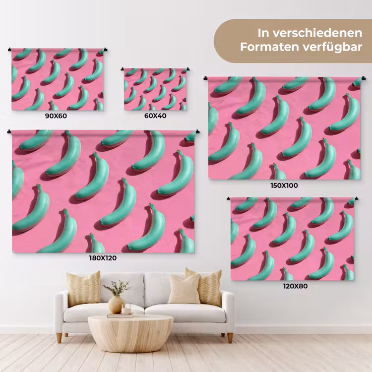 Bananen - Patroon - Blauw - Roze Wandkleed katoen klein -tsfeer8_DE