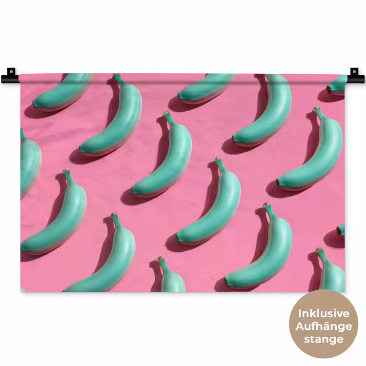Bananen - Patroon - Blauw - Roze Wandkleed katoen klein -t3d_DE