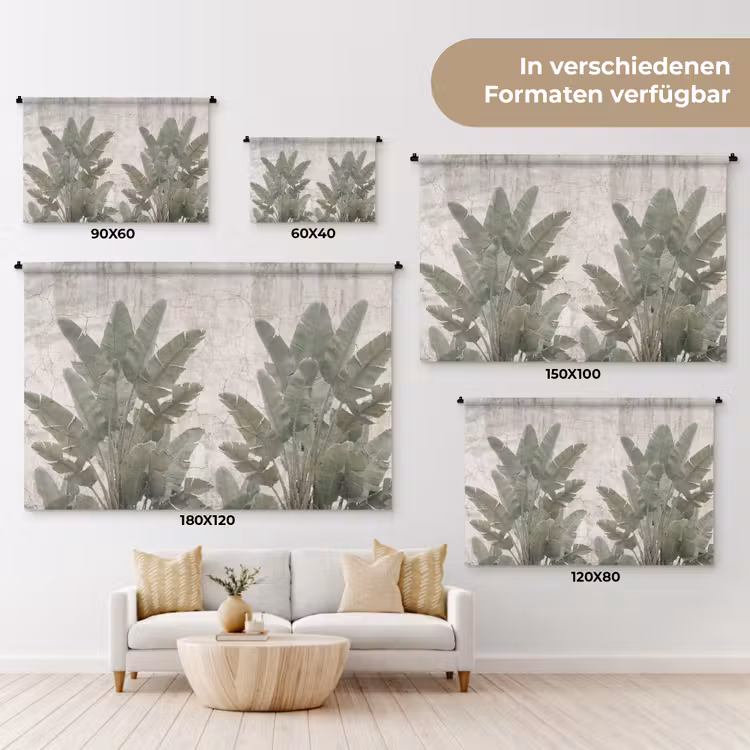 Bananenbladeren - Beton - Groen Wandkleed katoen klein -tsfeer8_DE