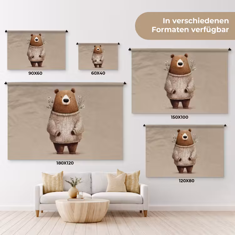 Beer - Witte bloemen - Knus Wandkleed katoen klein -tsfeer8_DE