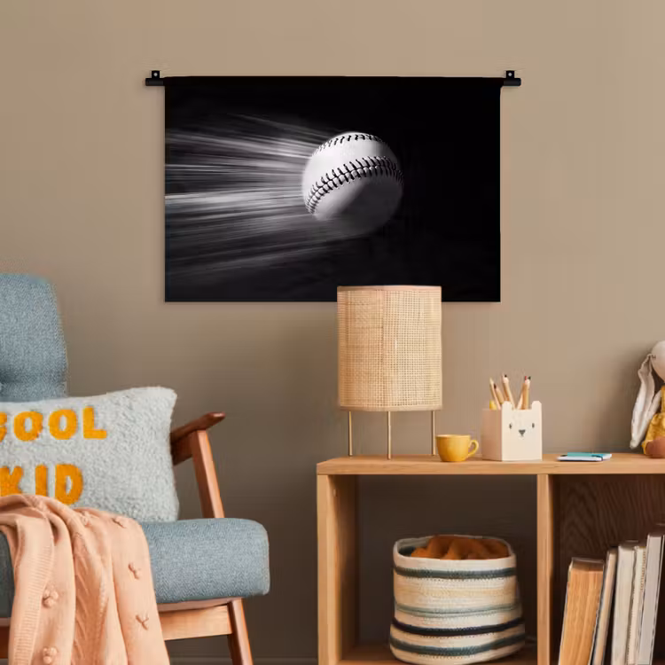 Honkbal - Wit - Vliegt Wandkleed katoen klein -wsfeer4_kind