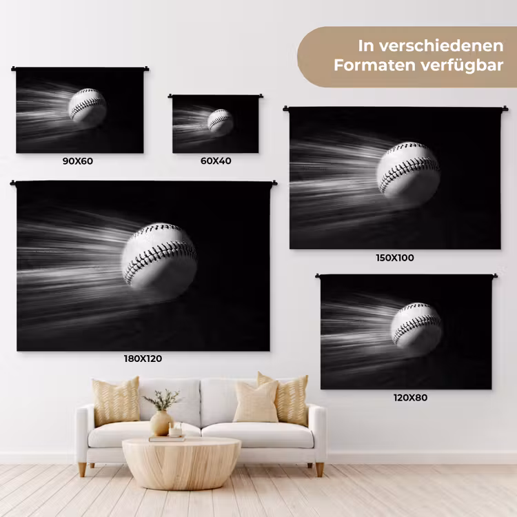 Honkbal - Wit - Vliegt Wandkleed katoen klein -tsfeer8_DE