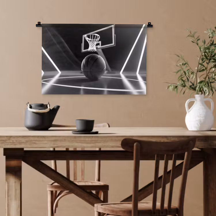 Basketbal - Basketbalveld - Lichtlijnen Wandkleed katoen klein -sfeer6