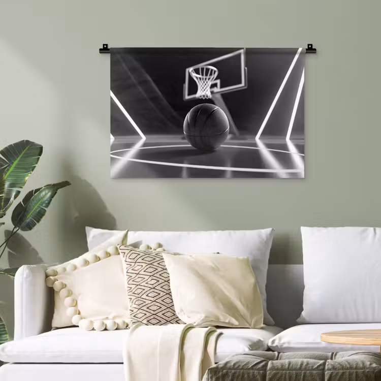 Basketbal - Basketbalveld - Lichtlijnen Wandkleed katoen klein -sfeer7