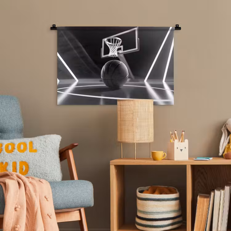 Basketbal - Basketbalveld - Lichtlijnen Wandkleed katoen klein -wsfeer4_kind