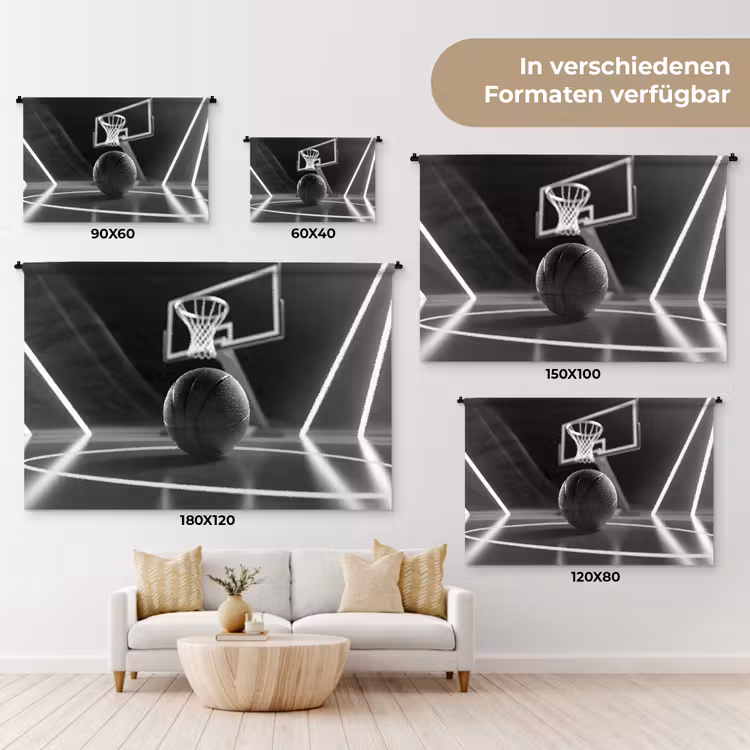 Basketbal - Basketbalveld - Lichtlijnen Wandkleed katoen klein -tsfeer8_DE