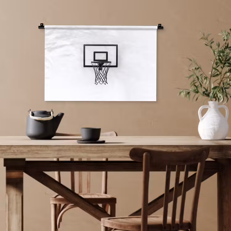 Basketbalbord - Minimalistisch - Zwart Wandkleed katoen klein -sfeer6