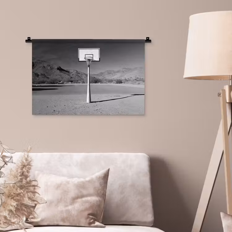 Basketbalpaal - Landschap - Zand - Wit Wandkleed katoen klein -sfeer4