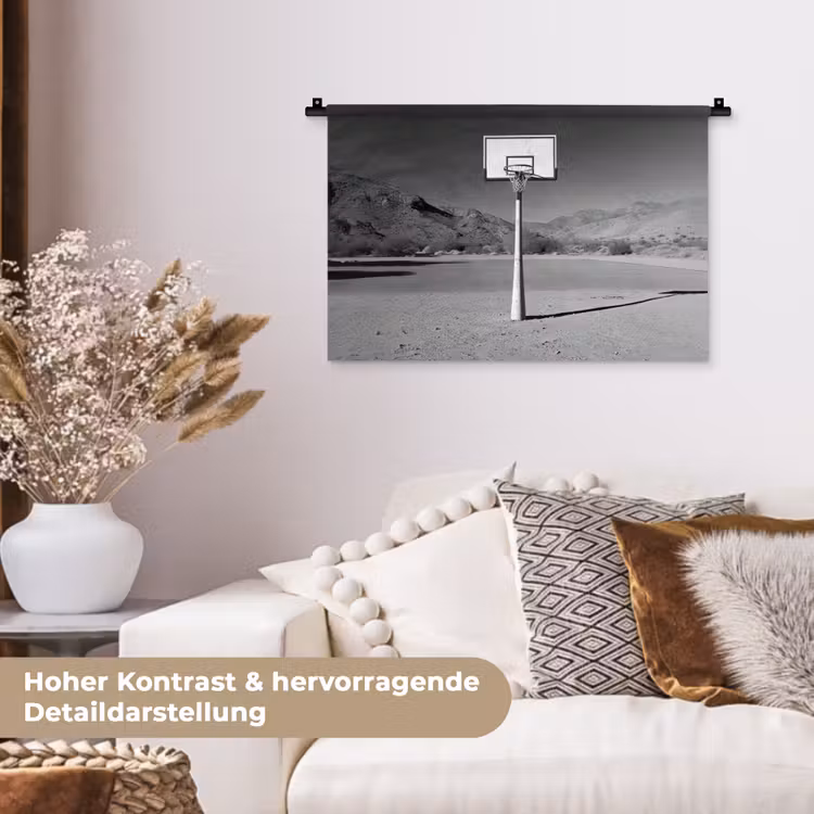 Basketbalpaal - Landschap - Zand - Wit Wandkleed katoen klein -tsfeer1_DE