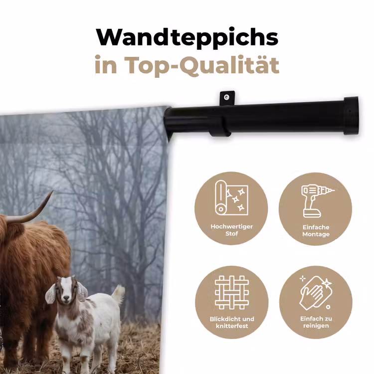 Boerderijdieren - Groep - Mist - Natuur - Rustiek Wandkleed katoen klein -tsfeer2_DE