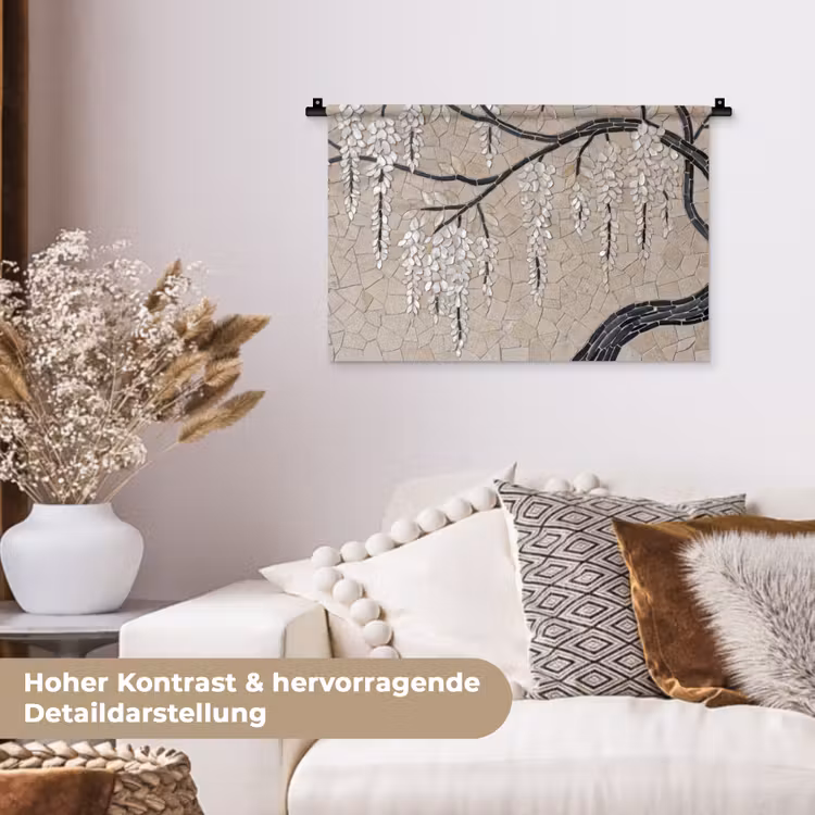 Boom - Bloemen - Mozaïek - Kunst - Wit Wandkleed katoen klein -tsfeer1_DE