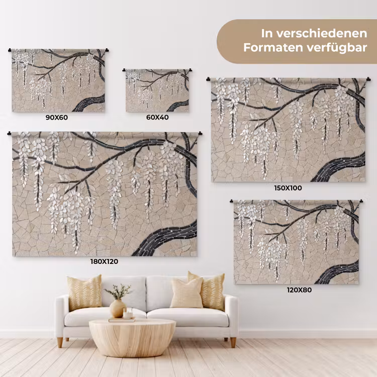 Boom - Bloemen - Mozaïek - Kunst - Wit Wandkleed katoen klein -tsfeer8_DE