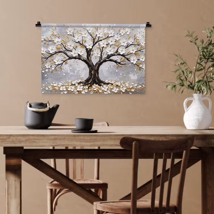 Boom - Bloemen - Natuur - Abstract - Wit Wandkleed katoen klein -sfeer6