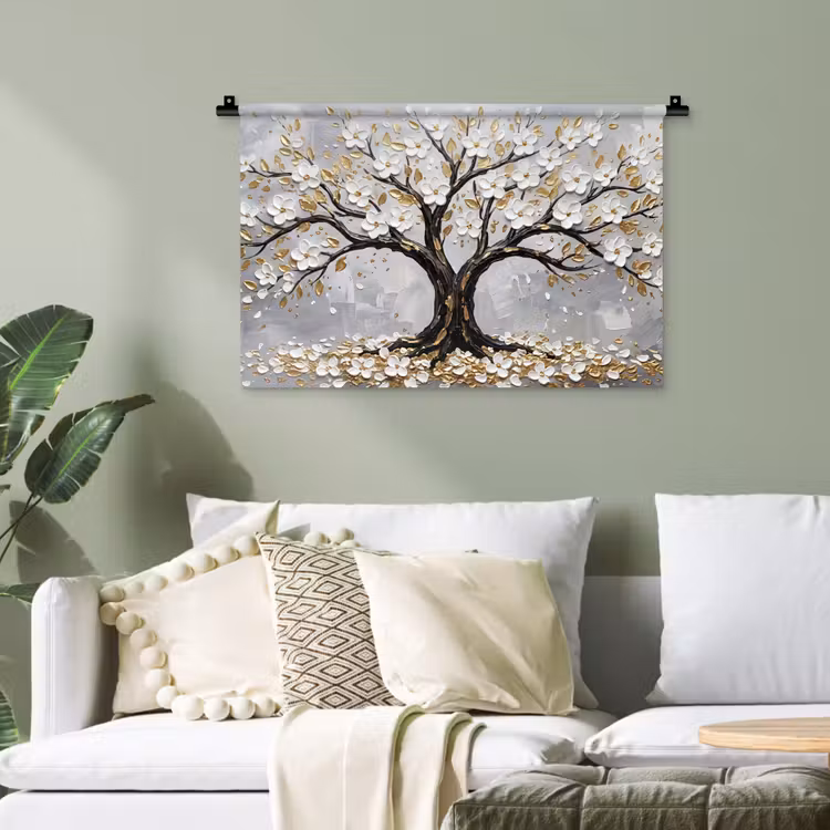 Boom - Bloemen - Natuur - Abstract - Wit Wandkleed katoen klein -sfeer7