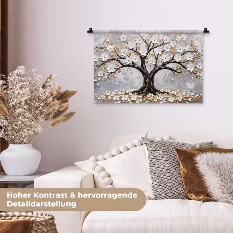 Boom - Bloemen - Natuur - Abstract - Wit Wandkleed katoen klein -tsfeer1_DE