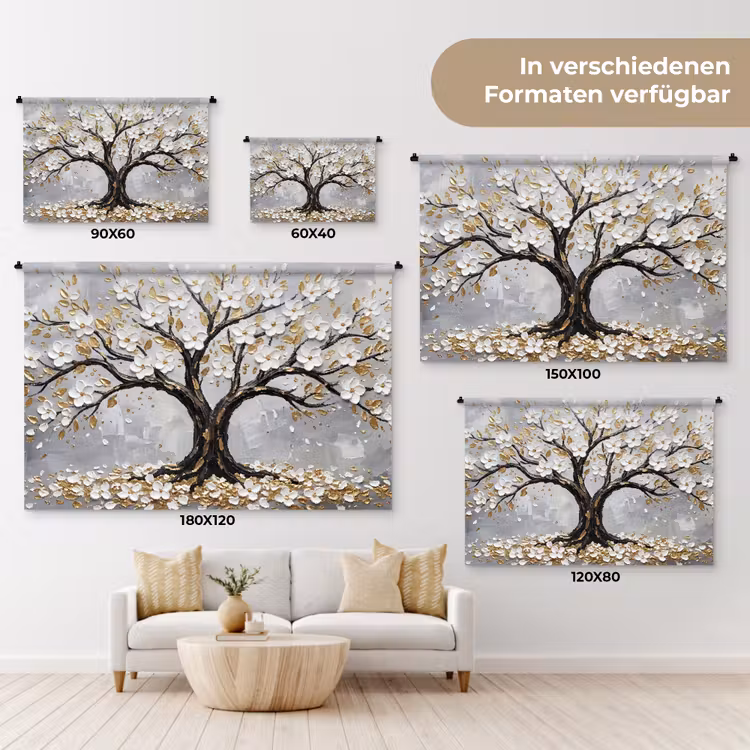 Boom - Bloemen - Natuur - Abstract - Wit Wandkleed katoen klein -tsfeer8_DE