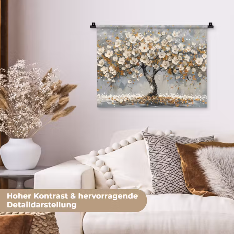 Boom - Bloemen - Wit - Natuur - Kunst Wandkleed katoen klein -tsfeer1_DE