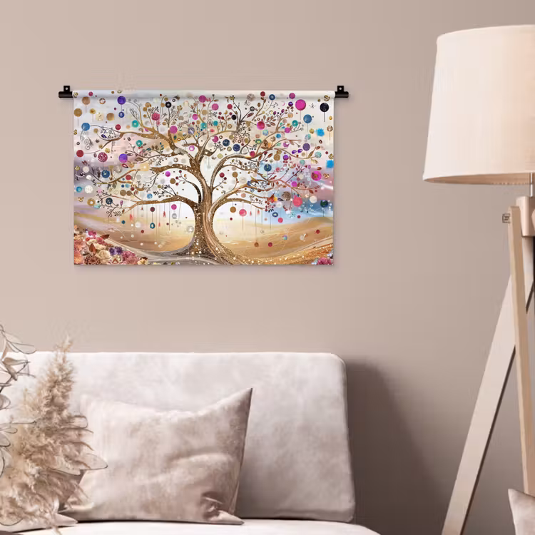 Levensboom - Goud - Kleurrijk - Abstract - Aesthetic Wandkleed katoen klein -sfeer4