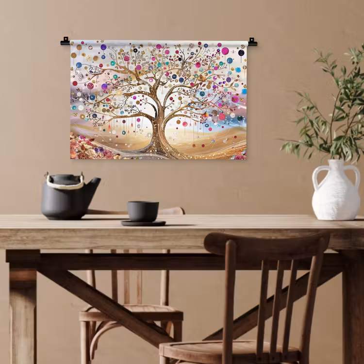 Levensboom - Goud - Kleurrijk - Abstract - Aesthetic Wandkleed katoen klein -sfeer6
