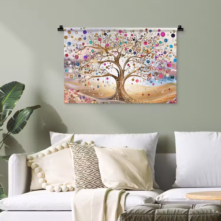 Levensboom - Goud - Kleurrijk - Abstract - Aesthetic Wandkleed katoen klein -sfeer7