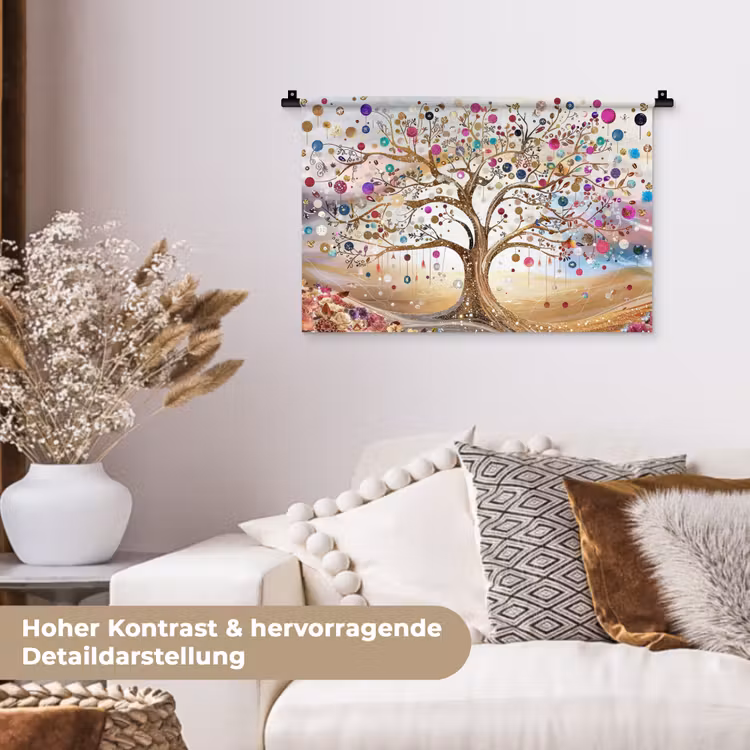 Levensboom - Goud - Kleurrijk - Abstract - Aesthetic Wandkleed katoen klein -tsfeer1_DE