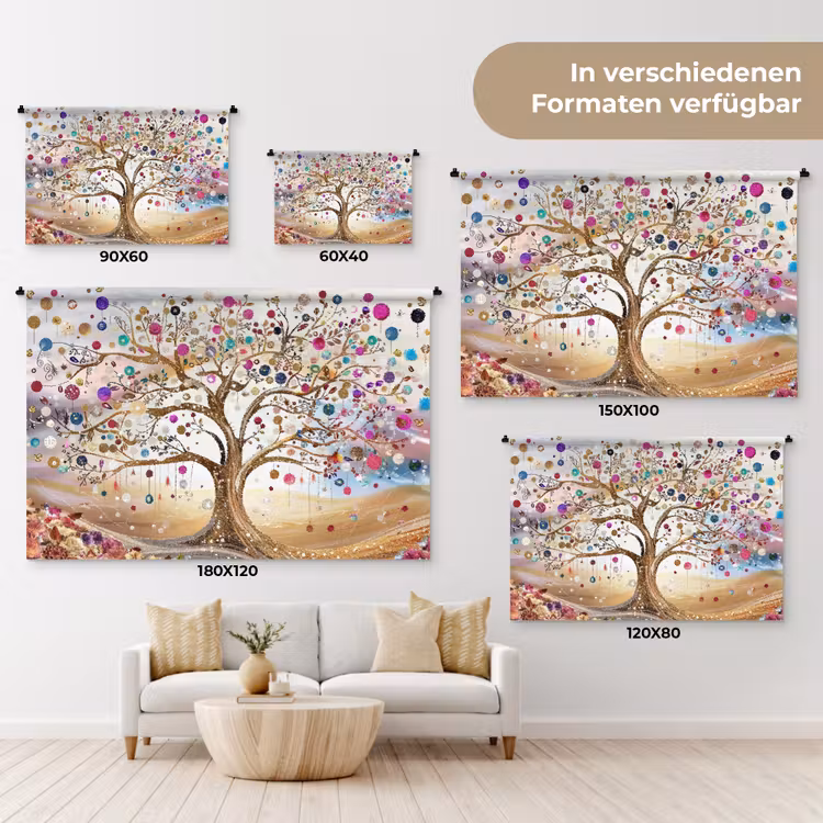 Levensboom - Goud - Kleurrijk - Abstract - Aesthetic Wandkleed katoen klein -tsfeer8_DE