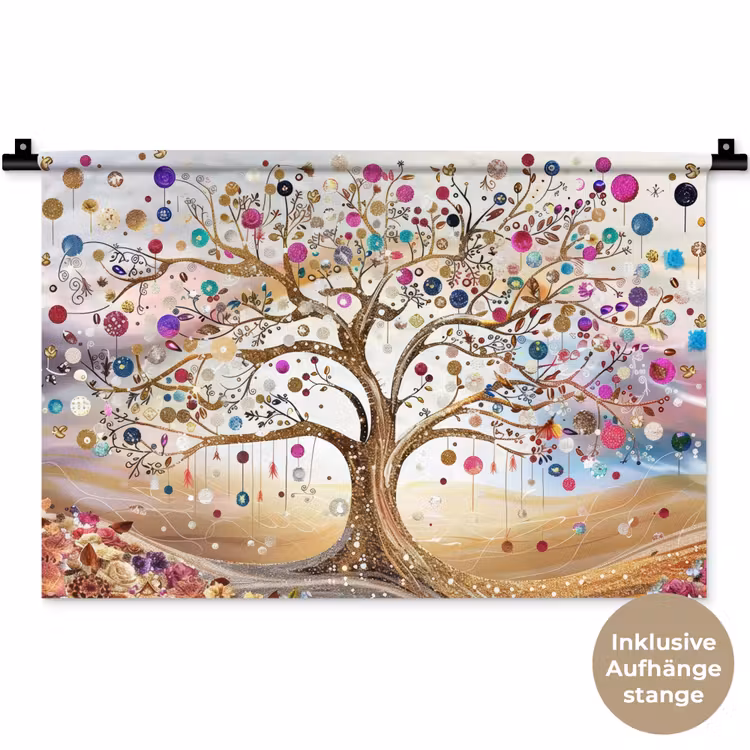 Levensboom - Goud - Kleurrijk - Abstract - Aesthetic Wandkleed katoen klein -t3d_DE