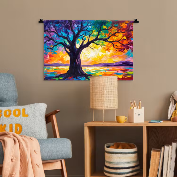 Boom - Landschap - Natuur - Abstract - Kleurrijk Wandkleed katoen klein -wsfeer4_kind