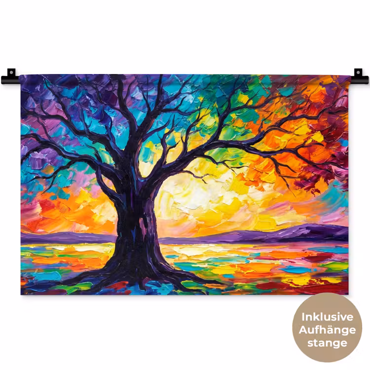 Boom - Landschap - Natuur - Abstract - Kleurrijk Wandkleed katoen klein -t3d_DE