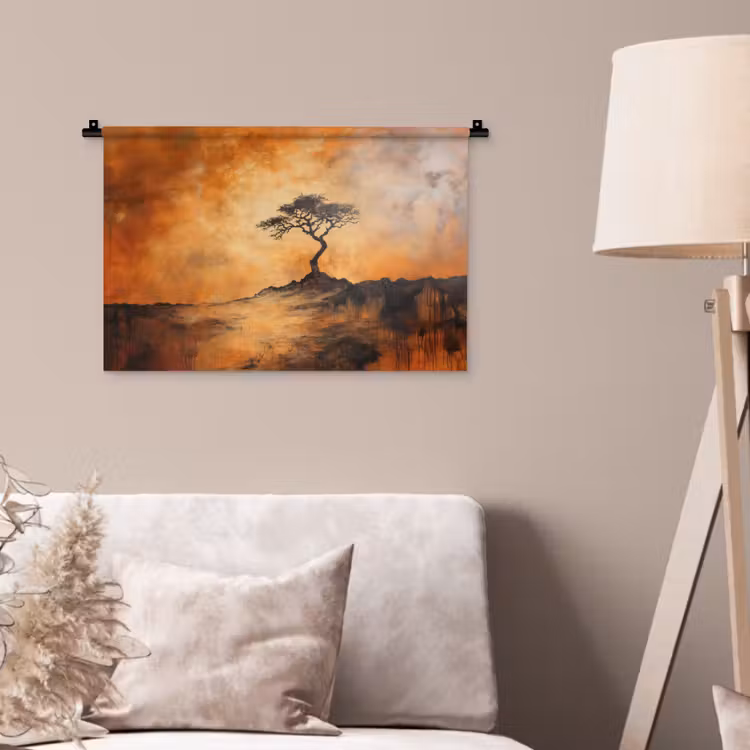 Boom - Landschap - Oranje Wandkleed katoen klein -sfeer4
