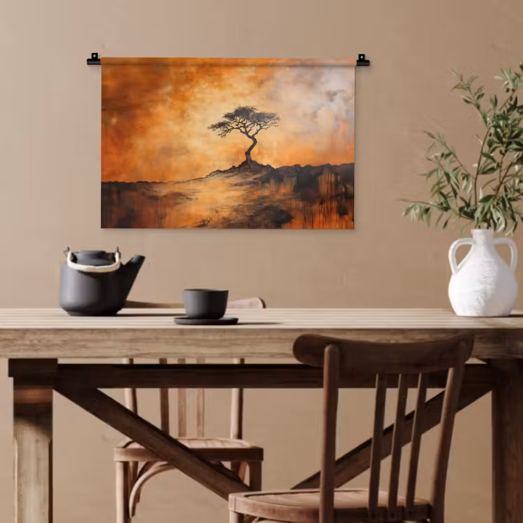 Boom - Landschap - Oranje Wandkleed katoen klein -sfeer6