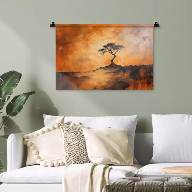 Boom - Landschap - Oranje Wandkleed katoen klein -sfeer7