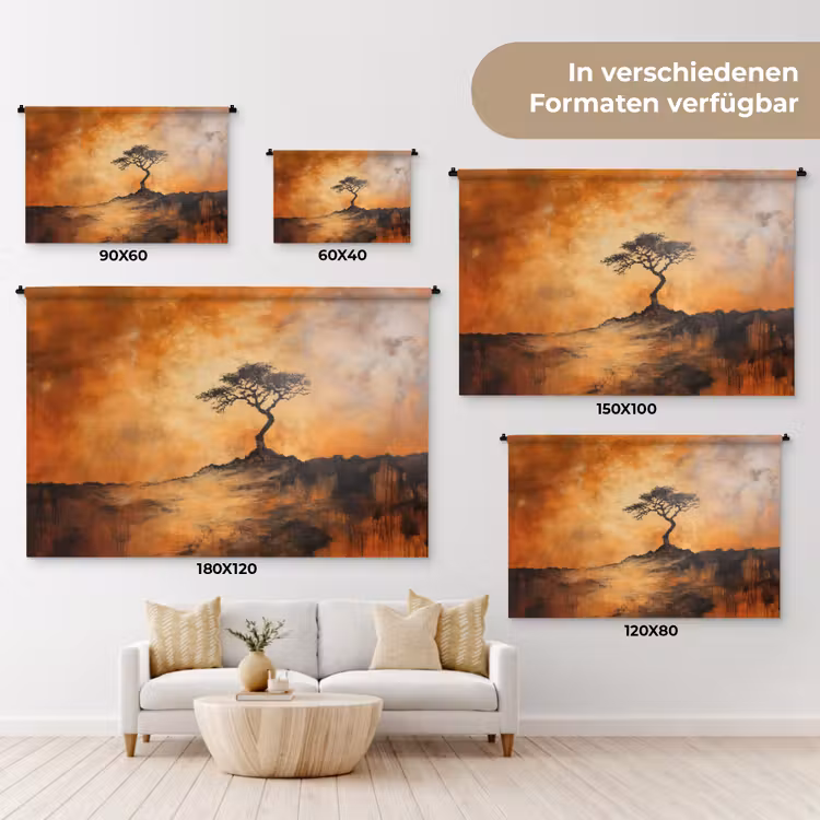 Boom - Landschap - Oranje Wandkleed katoen klein -tsfeer8_DE